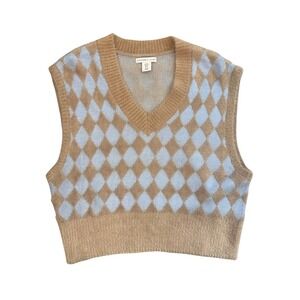 Sincerly Jules Light Blue Camel Argyle V-Neck Sweater Vest Sz XL fall layer Y2K